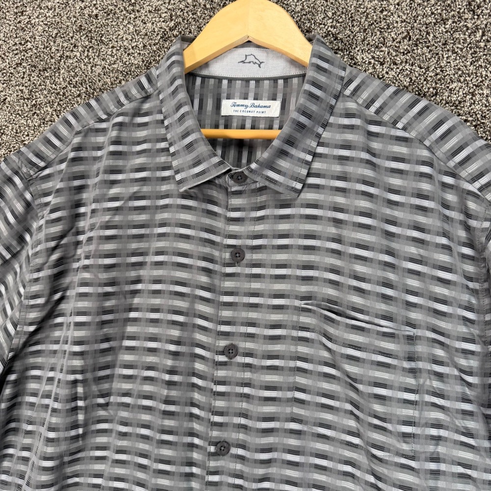 Tommy Bahama Coconut Point Shirt Mens 3XLB Gray Plaid Short‎ Sleeve Pocket